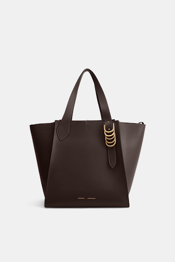 Dorothee Schumacher Tote aus weichem Kalbsleder mit D-Rings Dark Chocolate