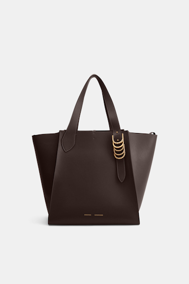 Dorothee Schumacher Tote aus weichem Kalbsleder mit D-Rings Dark Chocolate