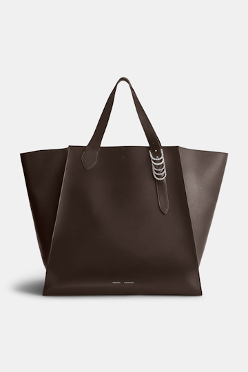 Dorothee Schumacher XL Tote Bag in soft calf leather with D-ring hardware Dark Chocolate