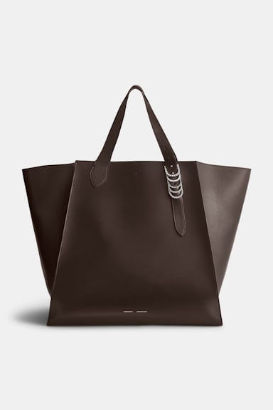 Dorothee Schumacher XL Tote Bag in soft calf leather with D-ring hardware Dark Chocolate