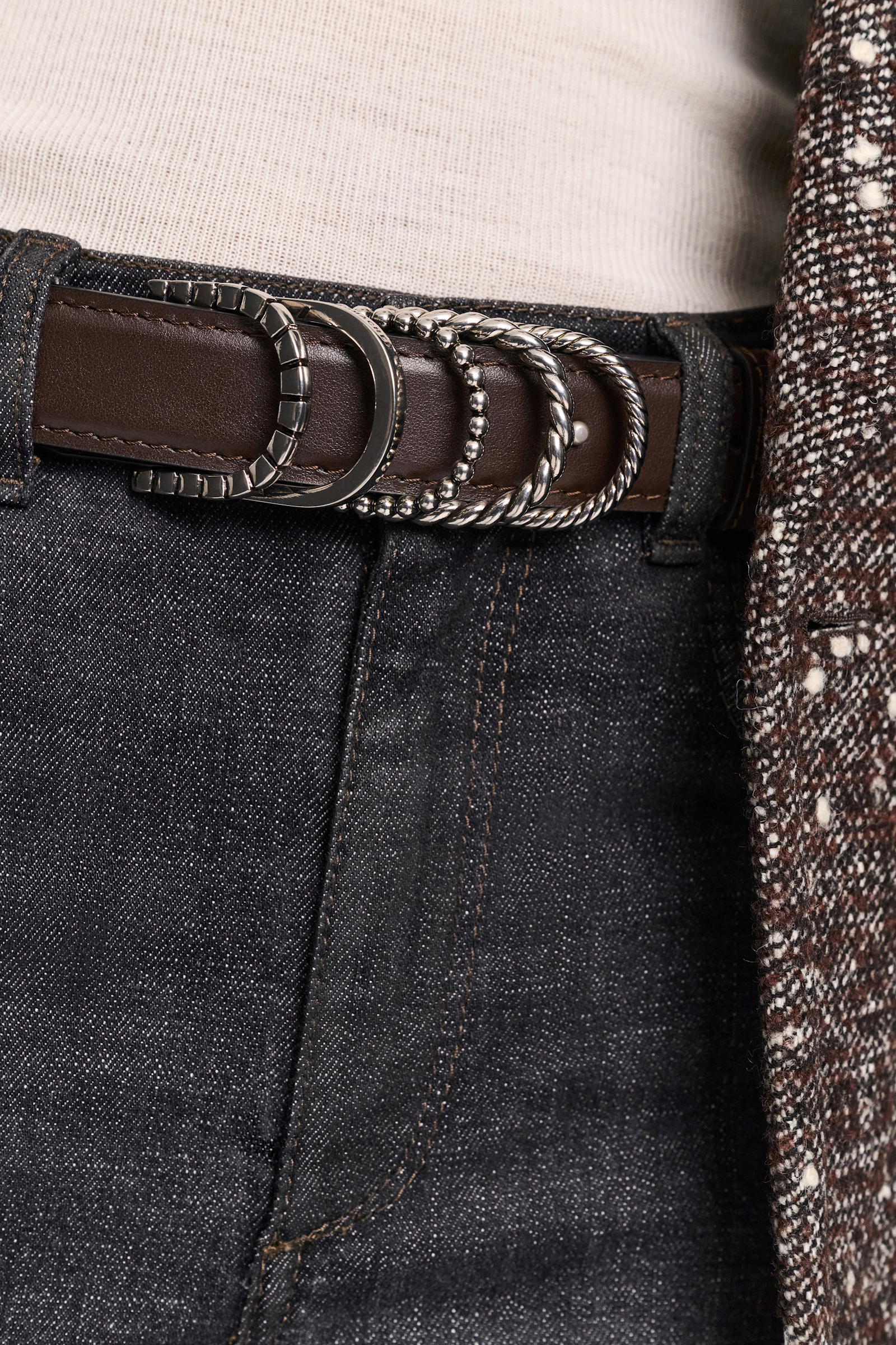 Dorothee Schumacher Soft calf leather belt with D-ring hardware Dark Chocolate