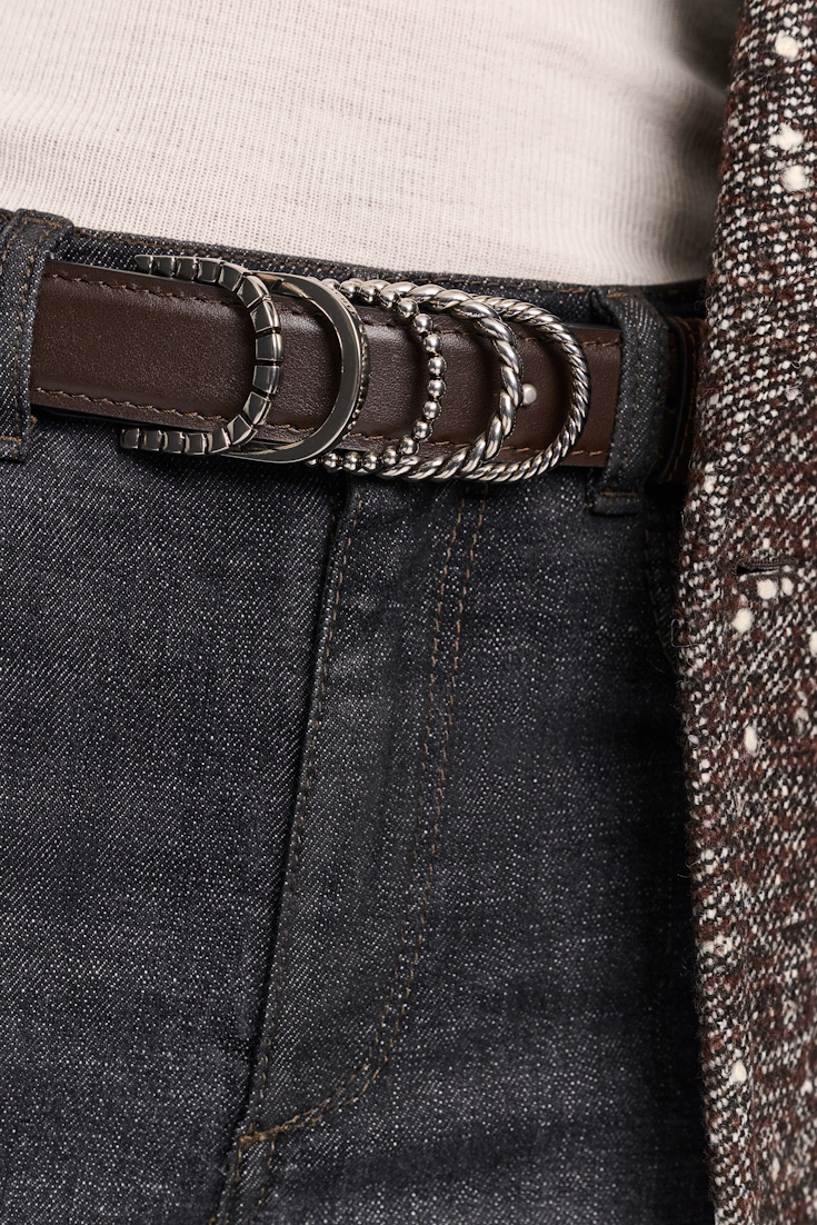 Dorothee Schumacher Soft calf leather belt with D-ring hardware Dark Chocolate