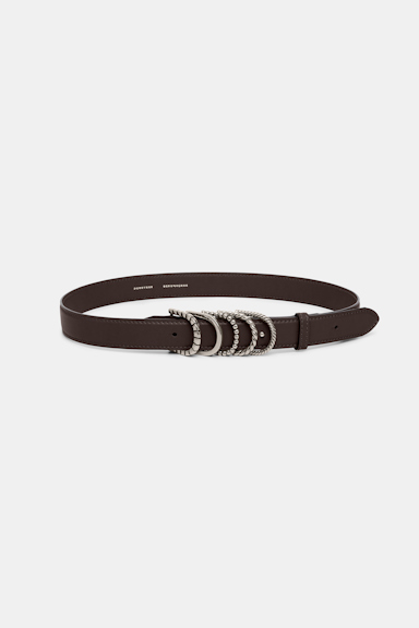 Dorothee Schumacher Soft calf leather belt with D-ring hardware Dark Chocolate