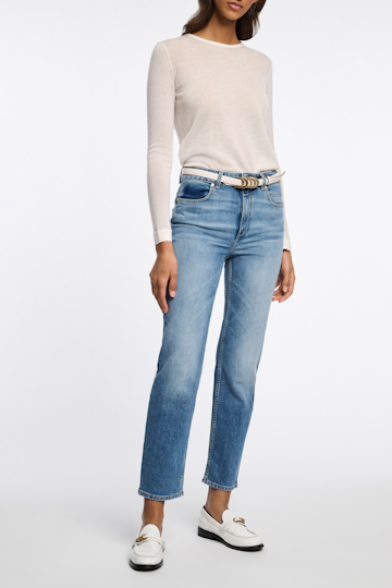Dorothee Schumacher Schmaler Gürtel aus weichem Kalbsleder mit D-Rings off white
