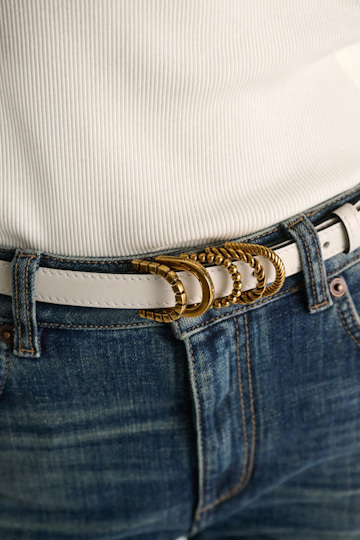 Dorothee Schumacher Soft calf leather narrow belt with D-ring hardware off white