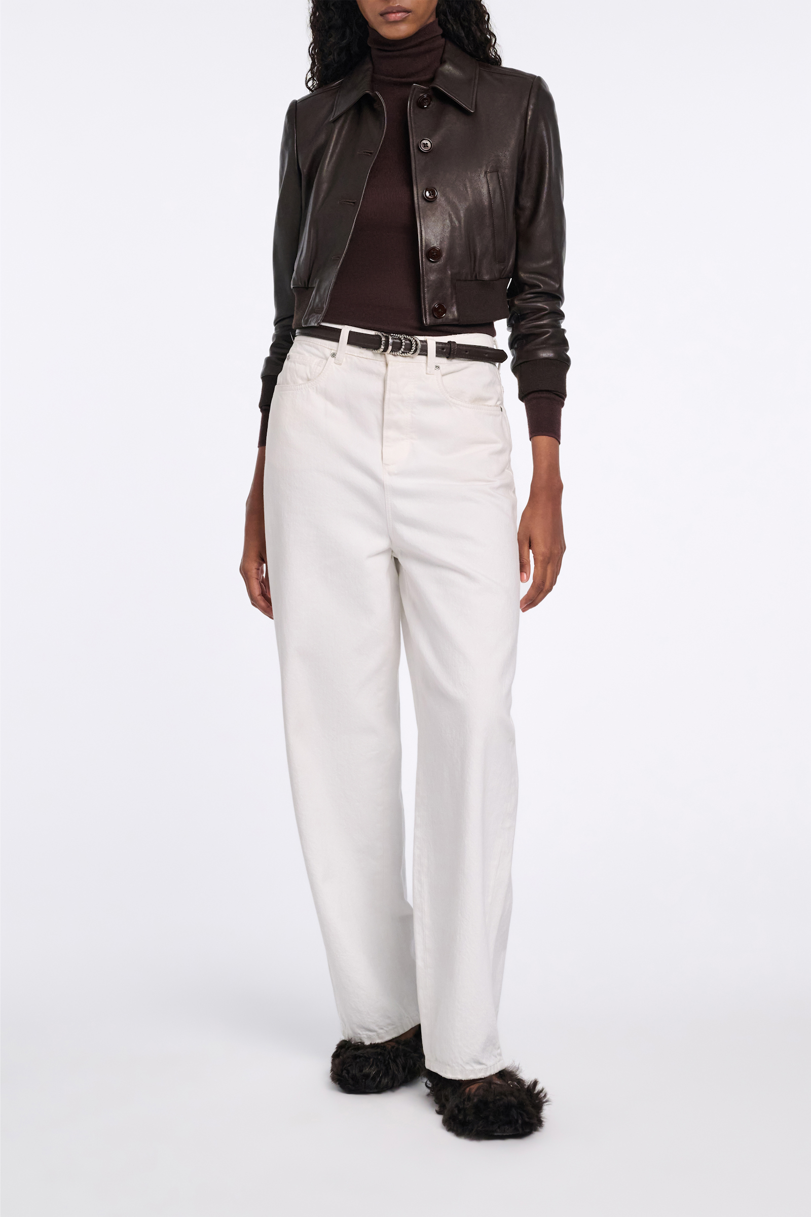 Dorothee Schumacher Soft calf leather narrow belt with D-ring hardware Dark Chocolate