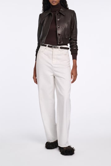 Dorothee Schumacher Soft calf leather narrow belt with D-ring hardware Dark Chocolate