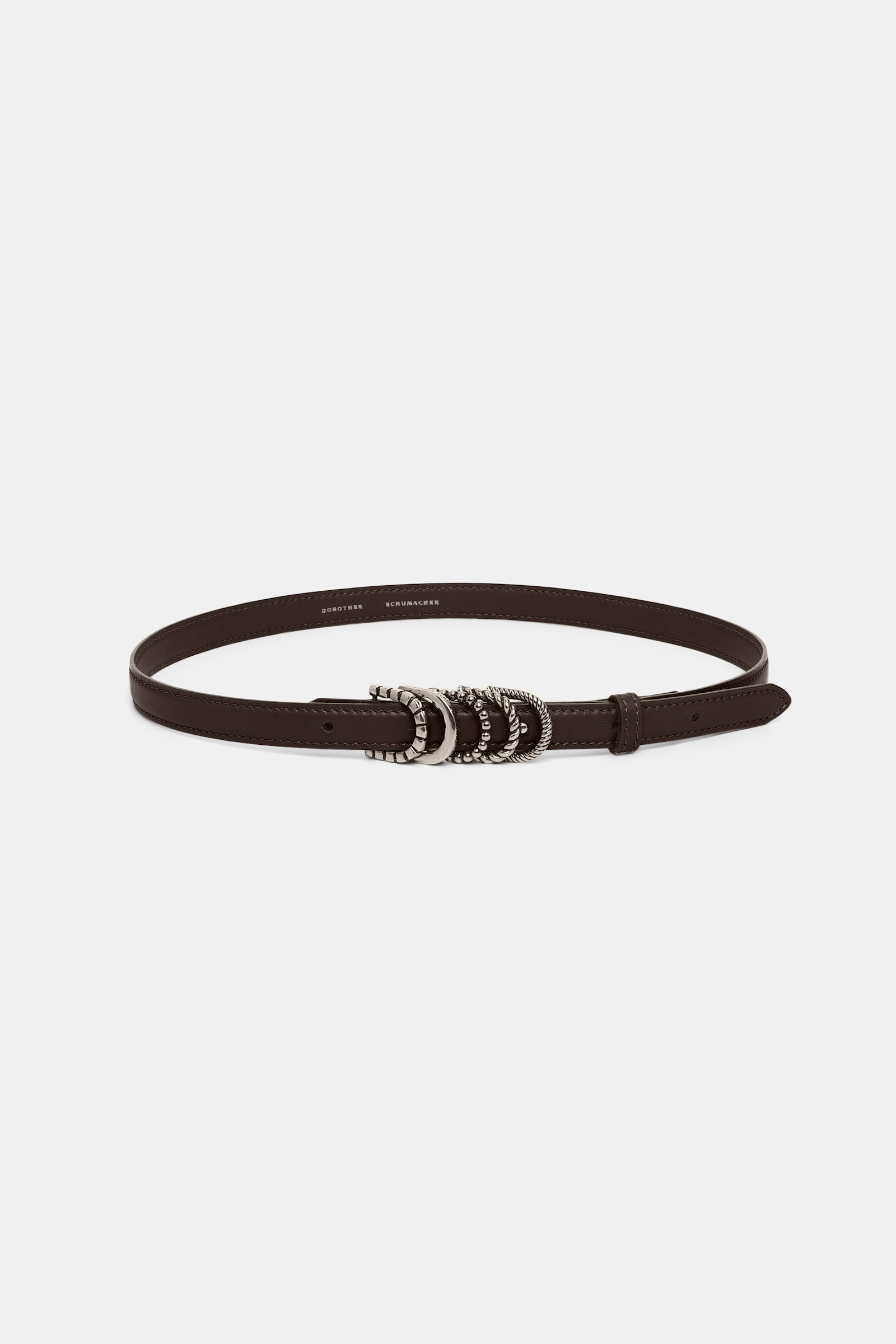 Dorothee Schumacher Soft calf leather narrow belt with D-ring hardware Dark Chocolate