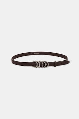 Dorothee Schumacher Schmaler Gürtel aus weichem Kalbsleder mit D-Rings dark brown/silver