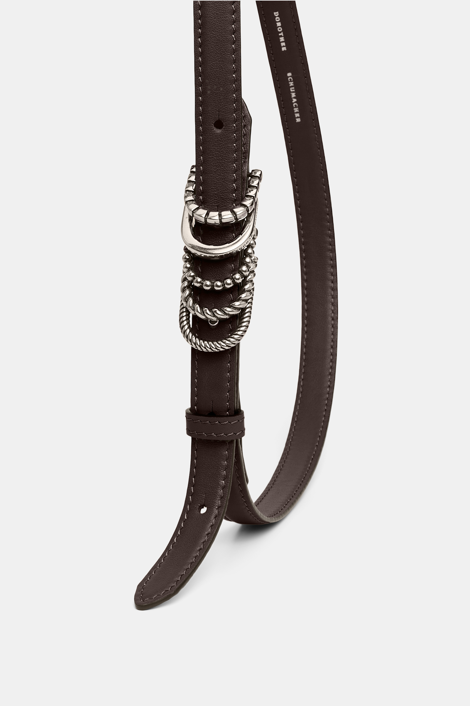 Dorothee Schumacher Soft calf leather narrow belt with D-ring hardware Dark Chocolate