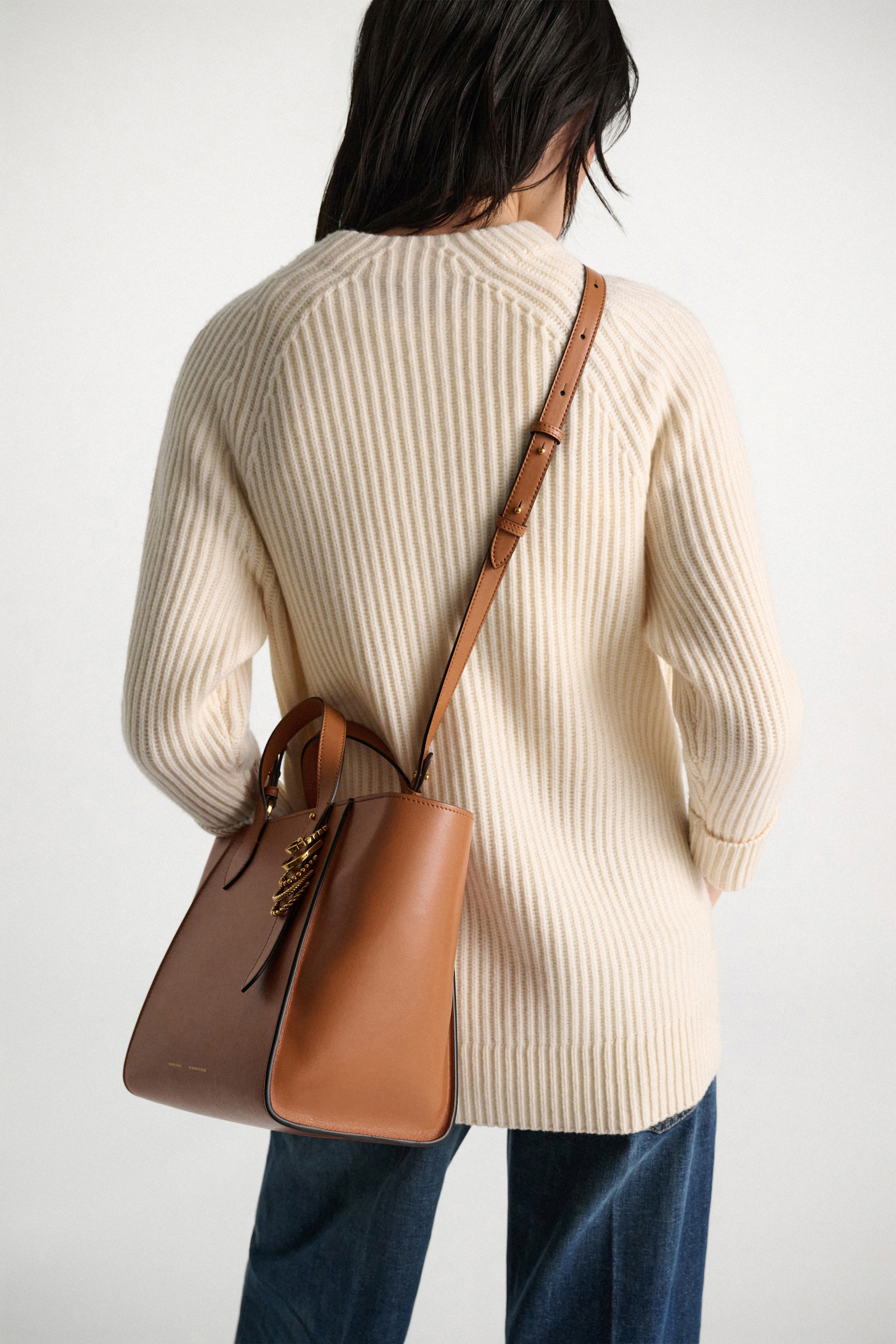 Dorothee Schumacher Crossbody Tote Bag in soft calf leather with D-ring hardware tan