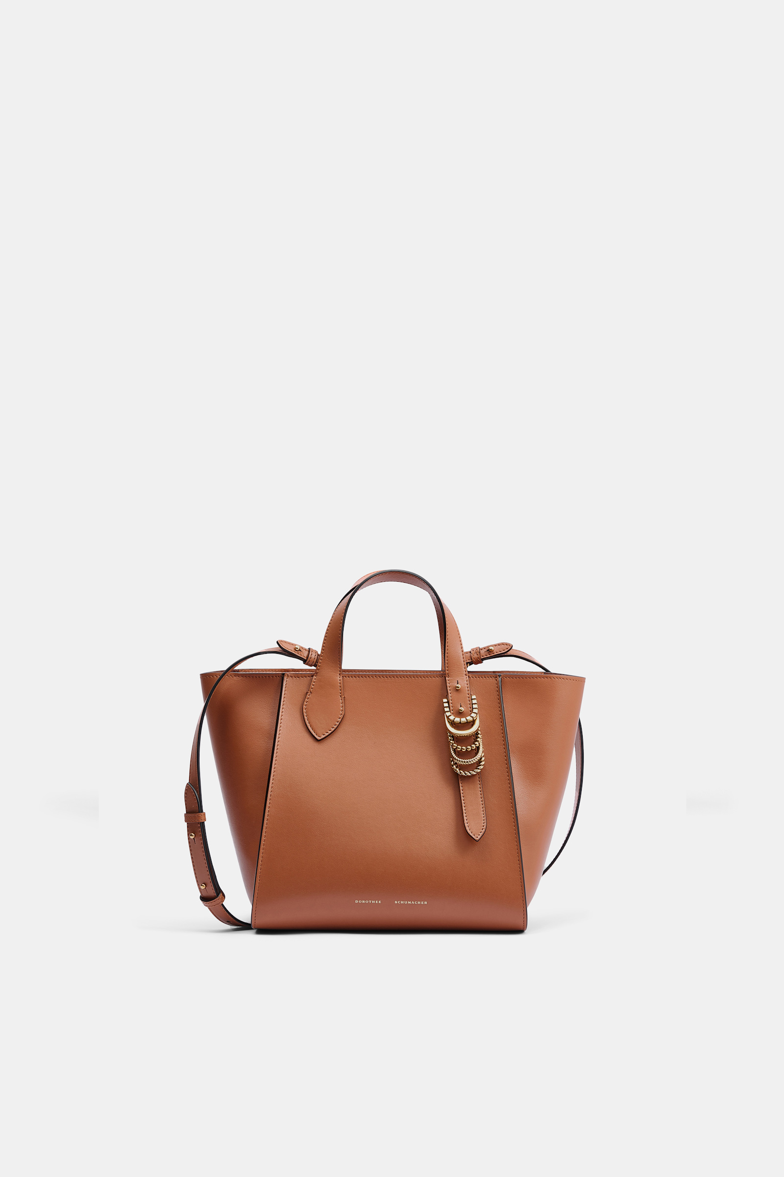 Dorothee Schumacher Crossbody Tote Bag in soft calf leather with D-ring hardware tan