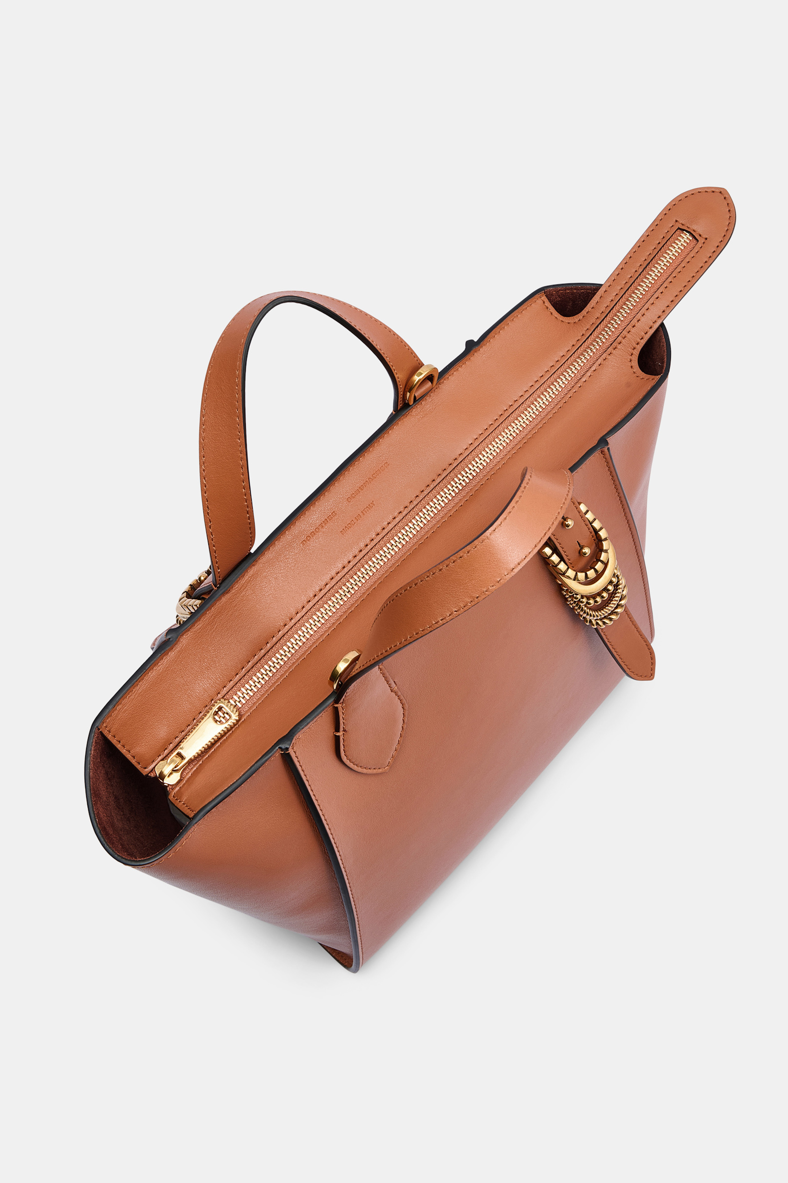 Dorothee Schumacher Crossbody Tote Bag in soft calf leather with D-ring hardware tan