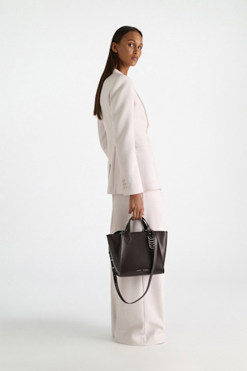 Dorothee Schumacher Crossbody Tote Bag in soft calf leather with D-ring hardware Dark Chocolate