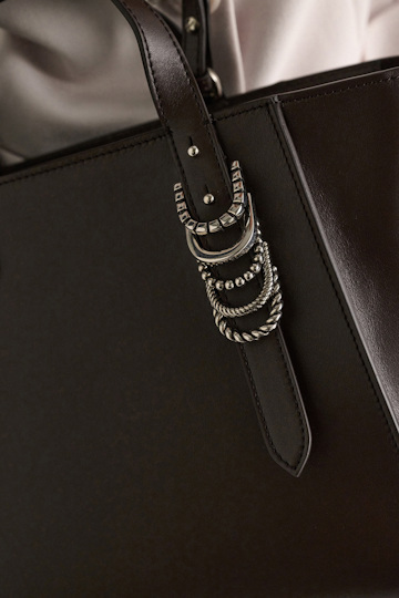 Dorothee Schumacher Crossbody Tote Bag in soft calf leather with D-ring hardware Dark Chocolate
