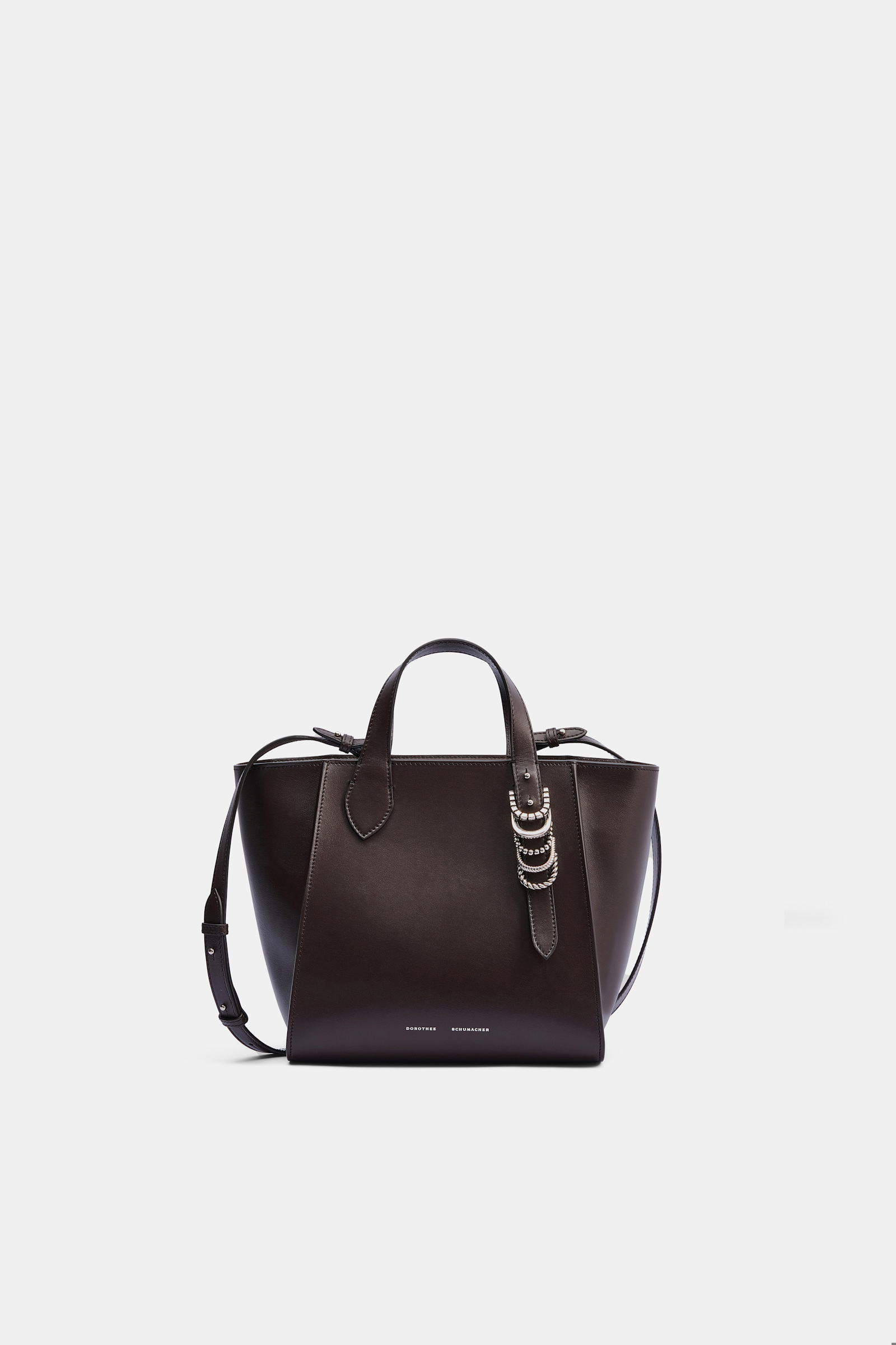 Dorothee Schumacher Crossbody Tote Bag in soft calf leather with D-ring hardware Dark Chocolate