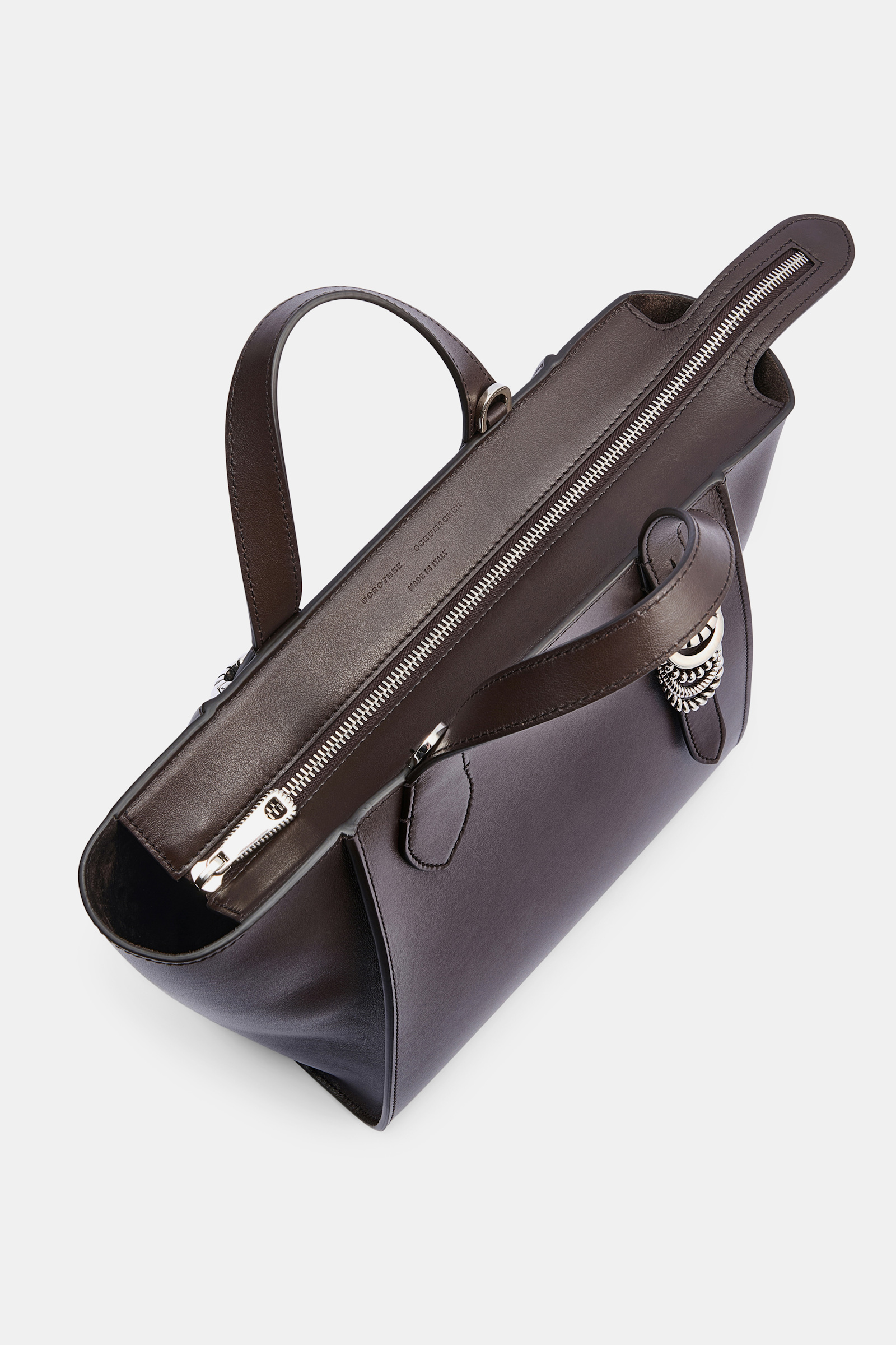 Dorothee Schumacher Crossbody Tote Bag in soft calf leather with D-ring hardware Dark Chocolate