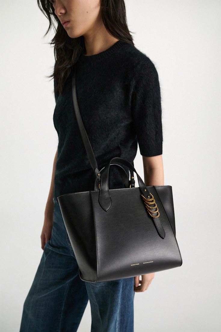 Dorothee Schumacher Crossbody Tote Bag in soft calf leather with D-ring hardware black