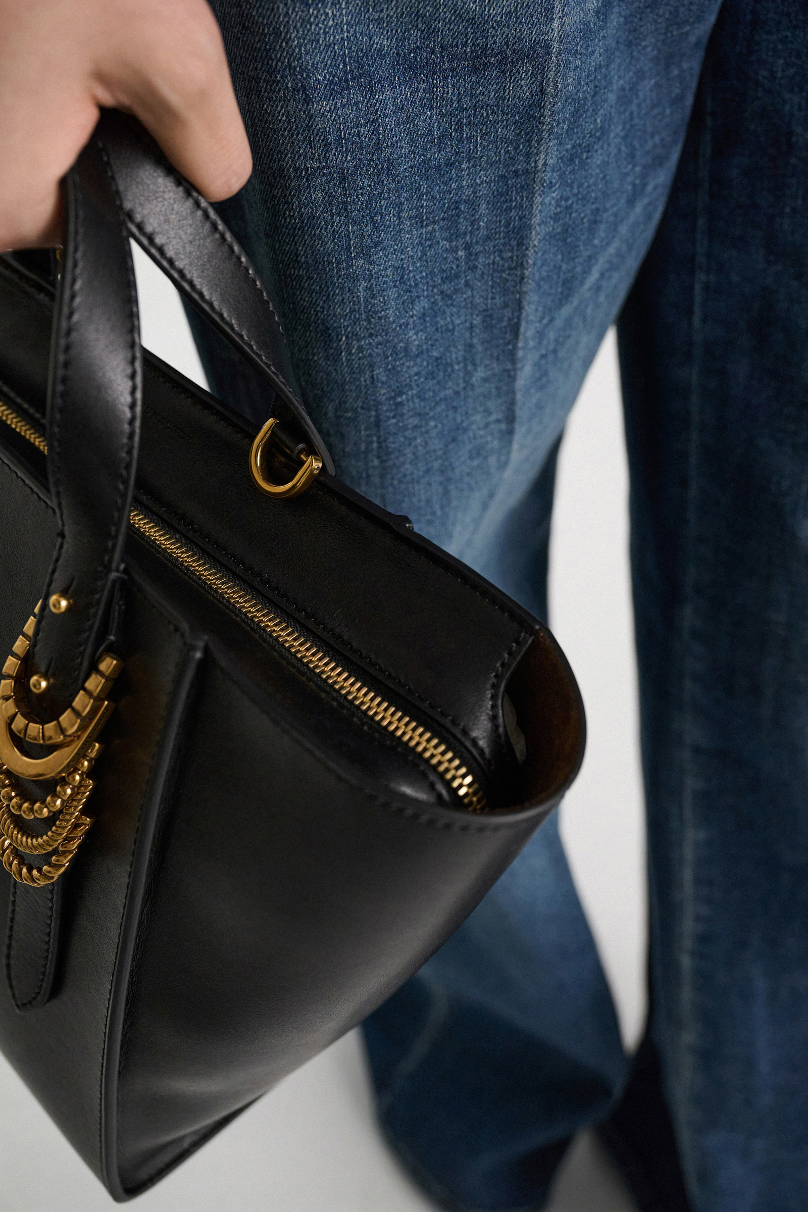 Dorothee Schumacher Crossbody Tote Bag in soft calf leather with D-ring hardware black