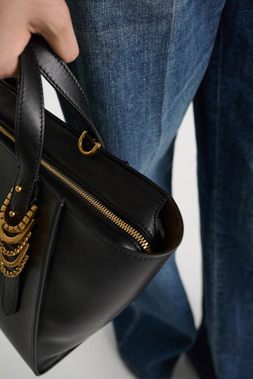 Dorothee Schumacher Crossbody Tote Bag in soft calf leather with D-ring hardware black