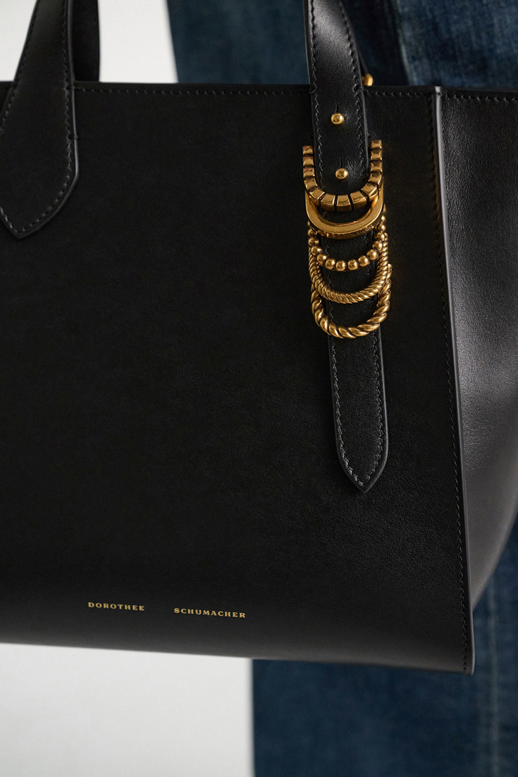 Dorothee Schumacher Crossbody Tote Bag in soft calf leather with D-ring hardware black