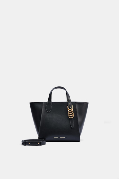Dorothee Schumacher Crossbody Tote Bag aus weichem Kalbsleder mit D-Ring-Hardware black