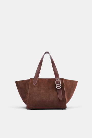 Dorothee Schumacher Horizontal tote bag in calf suede sequoia Product Detail View