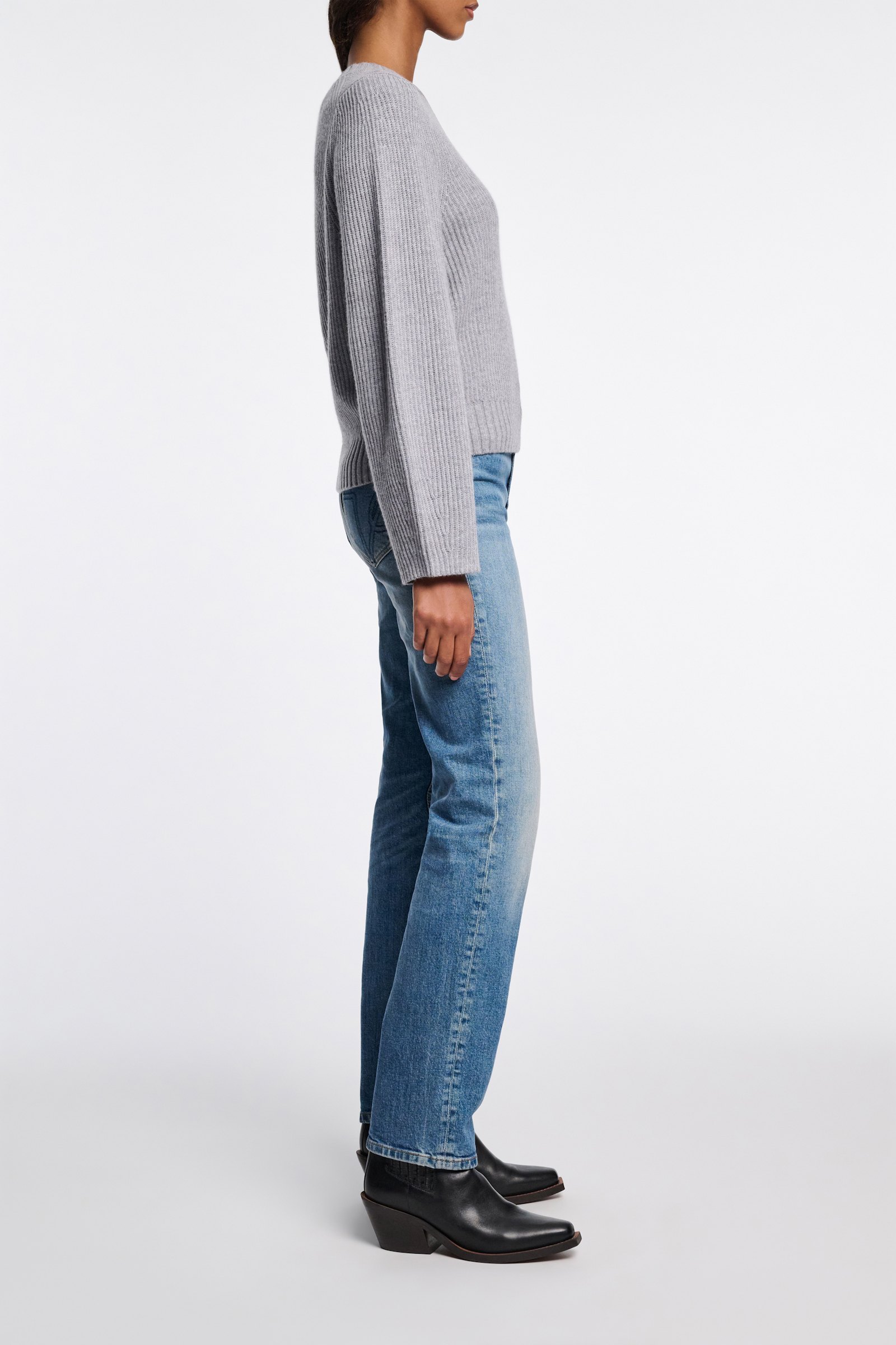 Dorothee Schumacher Gerippter Rundhalspullover aus Merino und Kaschmir medium grey