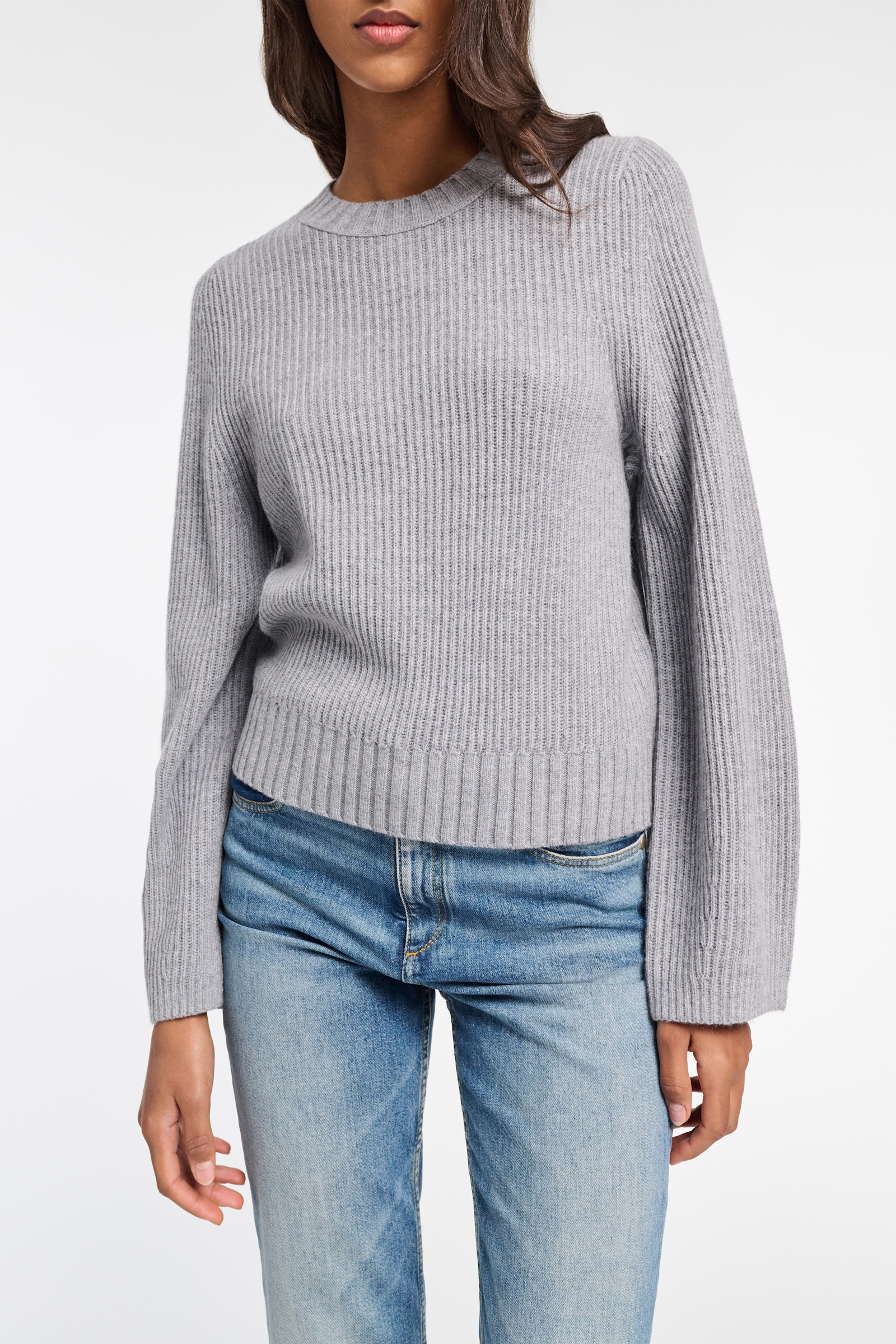 Dorothee Schumacher Gerippter Rundhalspullover aus Merino und Kaschmir medium grey
