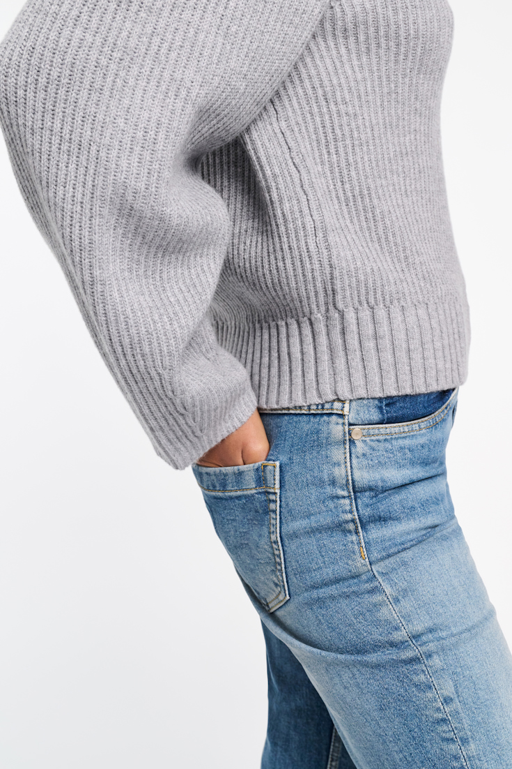 Dorothee Schumacher Gerippter Rundhalspullover aus Merino und Kaschmir medium grey