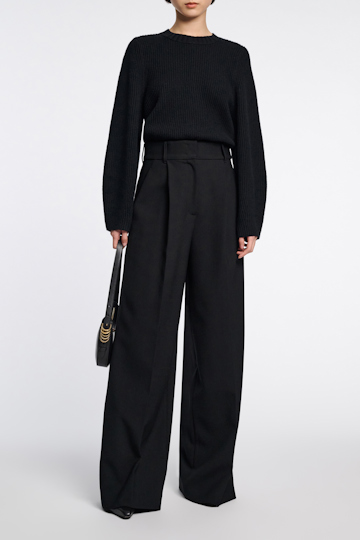 Dorothee Schumacher Gerippter Rundhalspullover aus Merino und Kaschmir pure black