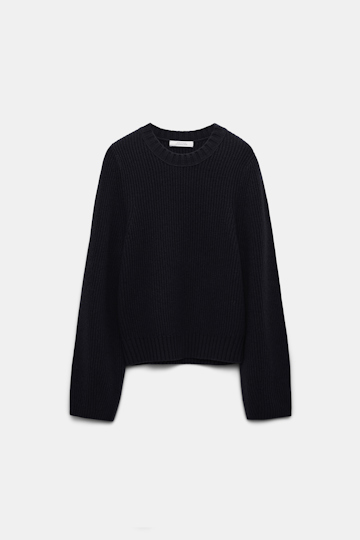 Dorothee Schumacher Gerippter Rundhalspullover aus Merino und Kaschmir pure black