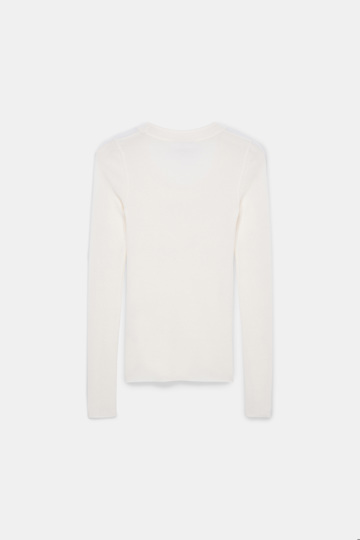 Dorothee Schumacher Pullover mit tiefem Rundhalsausschnitt aus Merino camellia white