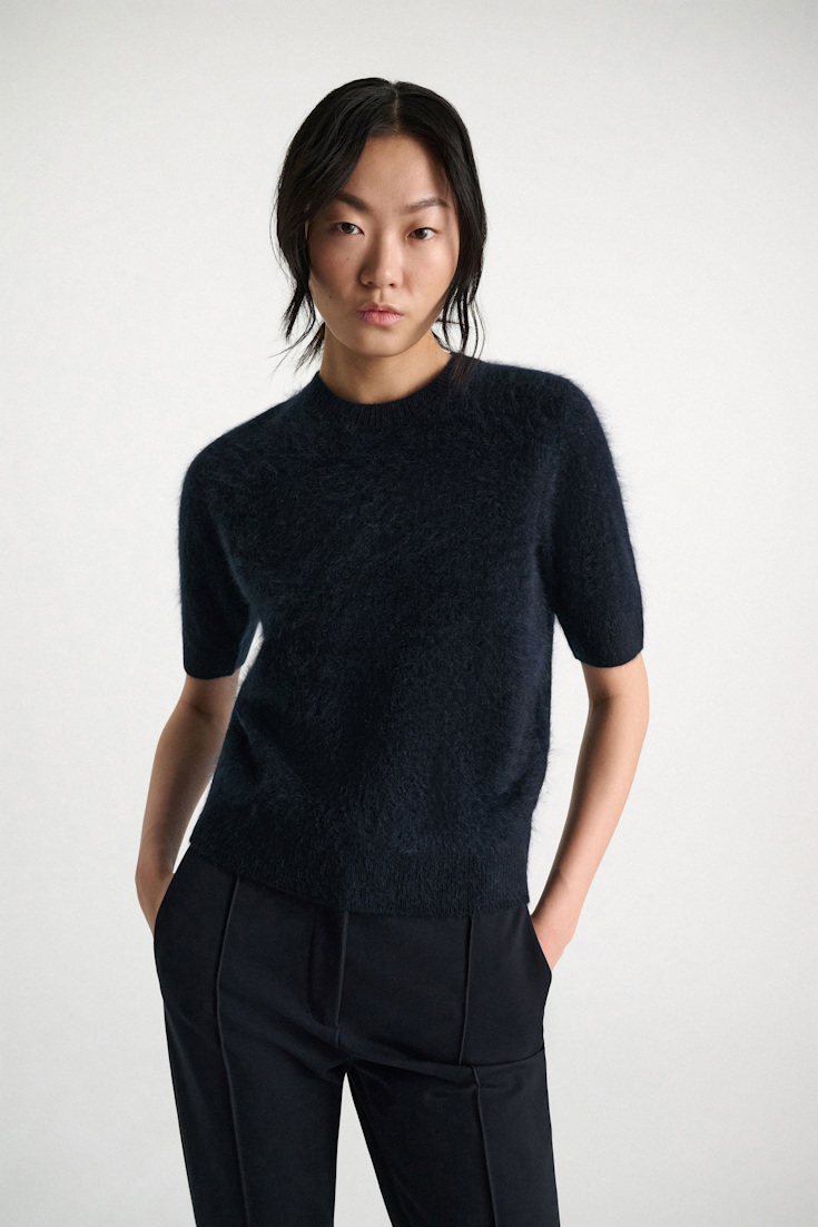 Dorothee Schumacher Merino-cashmere half-sleeve pullover dark navy