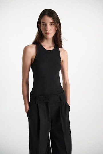 Dorothee Schumacher Fine rib cotton racerback tank top pure black