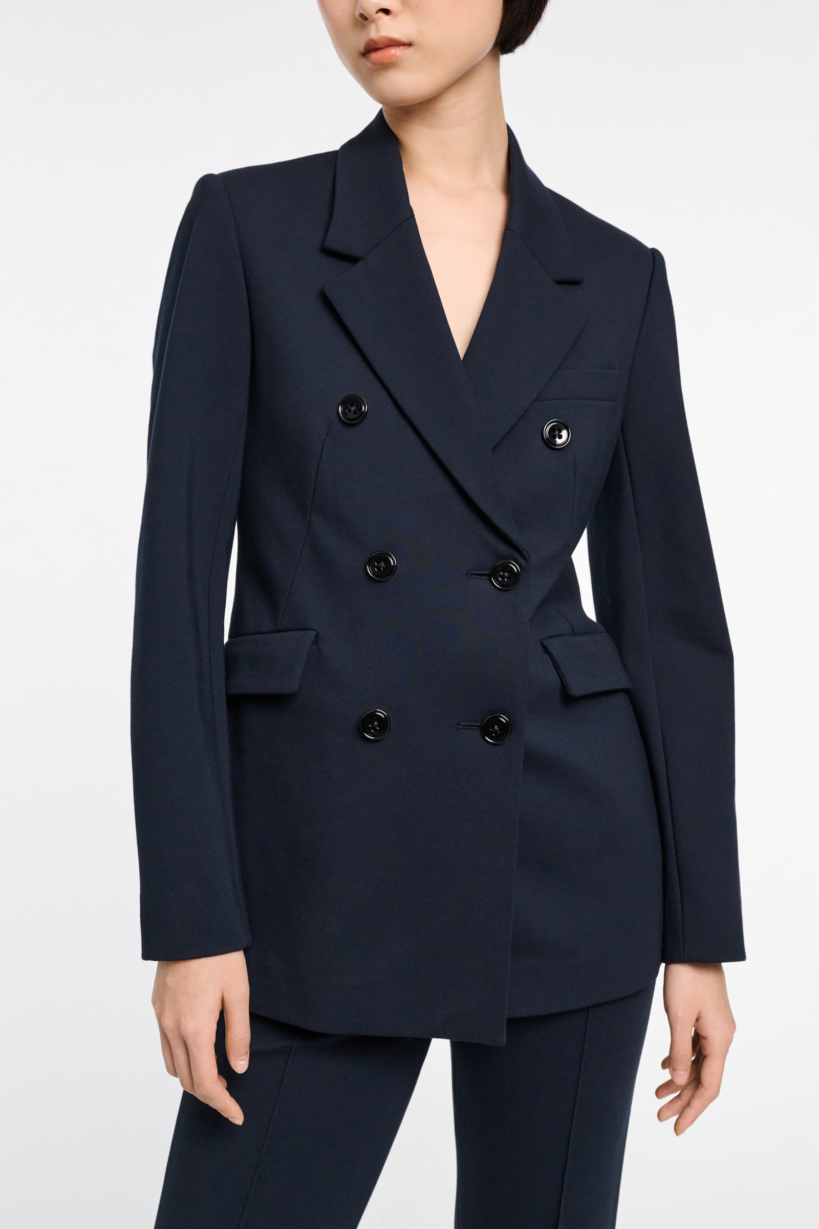 Dorothee Schumacher Doppelreihiger Blazer aus Punto Milano dark navy