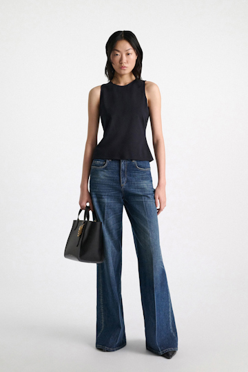 Dorothee Schumacher Racerback tank top in lightweight Punto Milano dark navy
