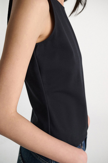Dorothee Schumacher Racerback tank top in lightweight Punto Milano dark navy
