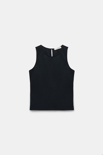 Dorothee Schumacher Racerback tank top in lightweight Punto Milano dark navy
