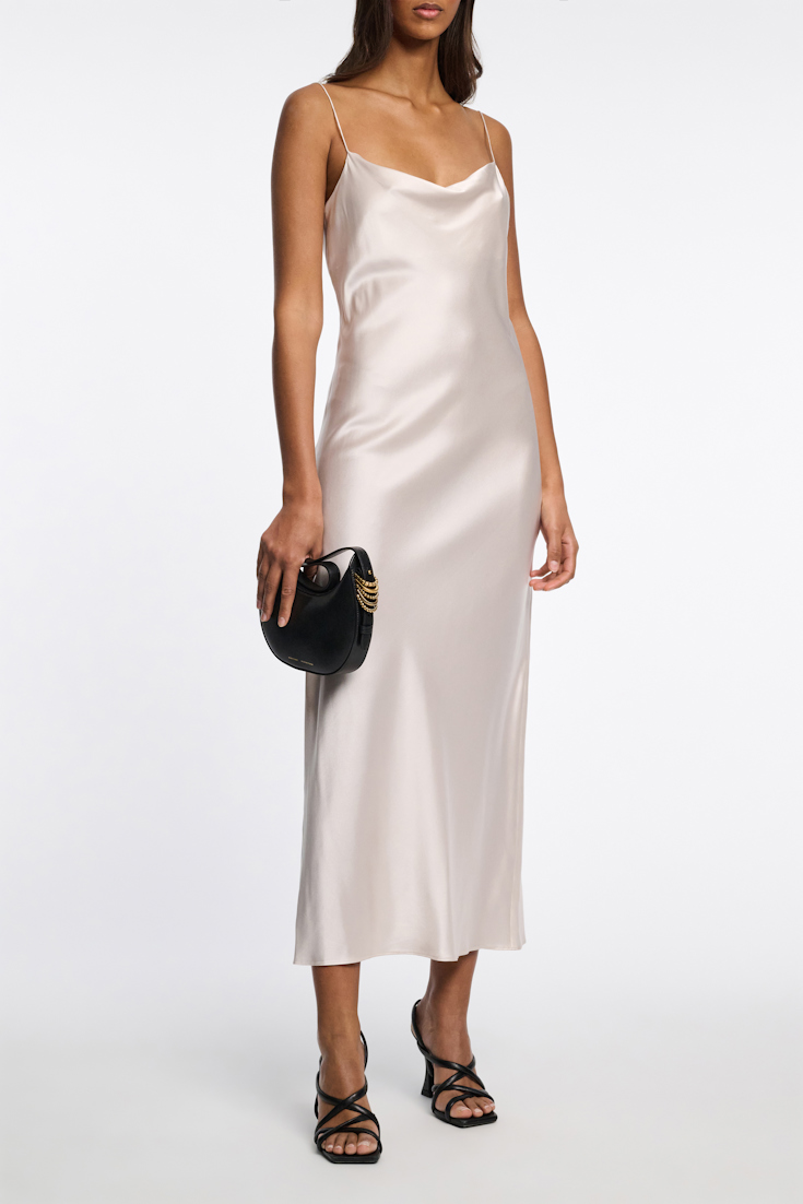 Dorothee Schumacher Kleid aus Satin mit Wasserfallausschnitt natural white
