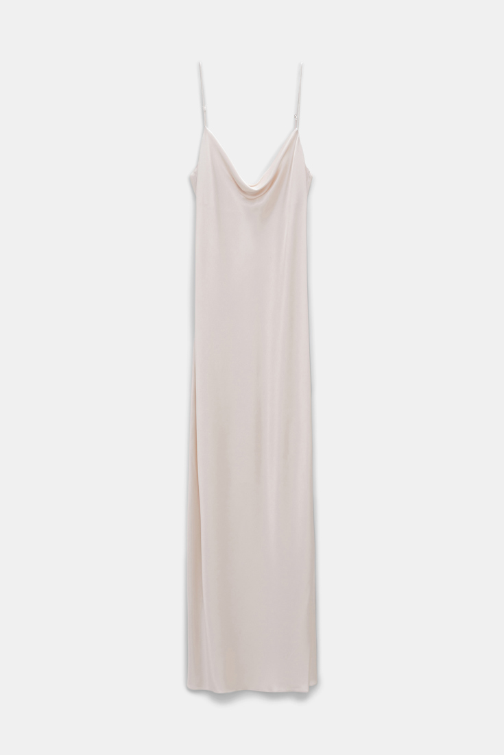 Dorothee Schumacher Kleid aus Satin mit Wasserfallausschnitt natural white