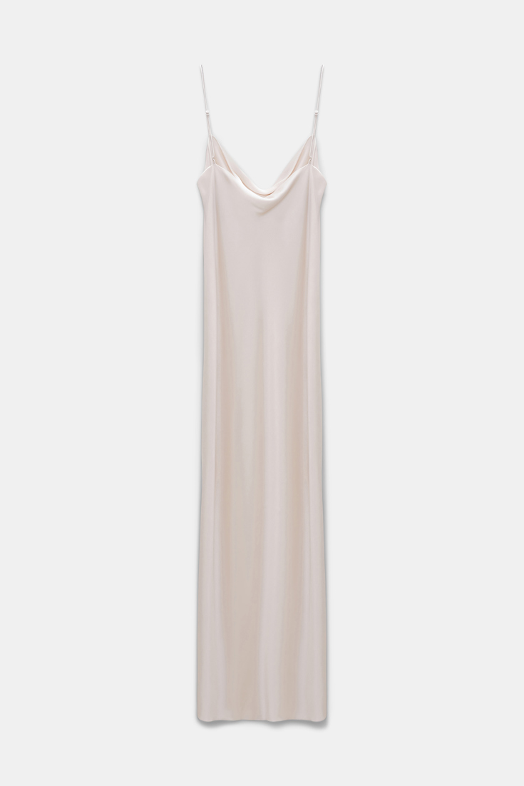 Dorothee Schumacher Kleid aus Satin mit Wasserfallausschnitt natural white