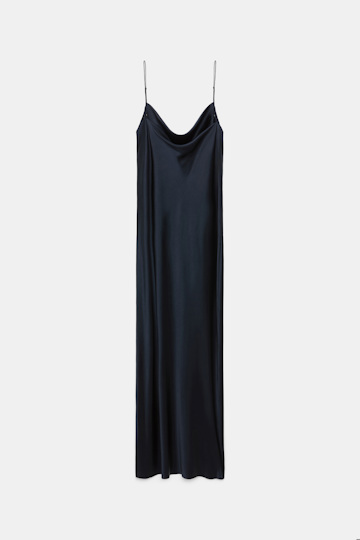 Dorothee Schumacher Loosely fitted stretch silk-satin midi-dress dark navy